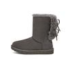 Classic Double Bow Short Warm Durable Round Toe Thick Sole Fleece Short Snow Boots Women Boots Charcoal 1127131-CHRC