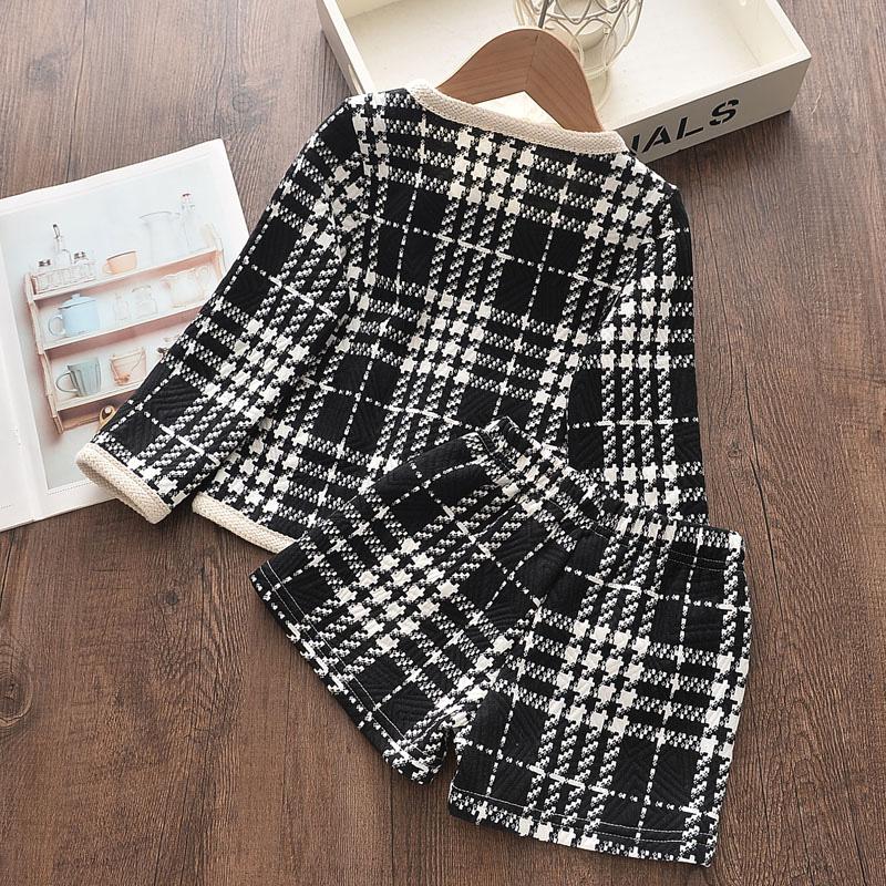 Children's Suit Girls Western Style Small Fragrance Black Plaid Pattern Jacket Shorts Two-piece Suit