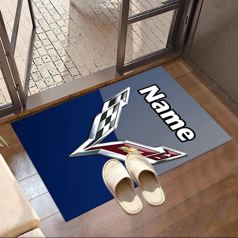 Custom Name Personalized Chevrolet Corvette Print Carpet, Versatile Home Decor Rug, for Playroom, Apartment, Balcony, Entryway, Hallway Gift