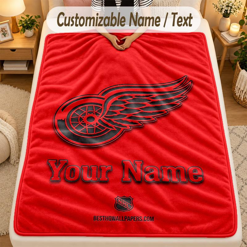 Flannel BlanketDetroit Red Wings Custom Name Text Personalized Soft Warm Throw Blanket Home Decor Gift