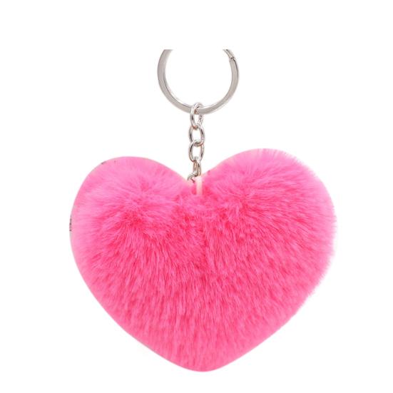 Heart Keychain Key Ring Pendant Handbag Bag Faux Fur Wallet Decor