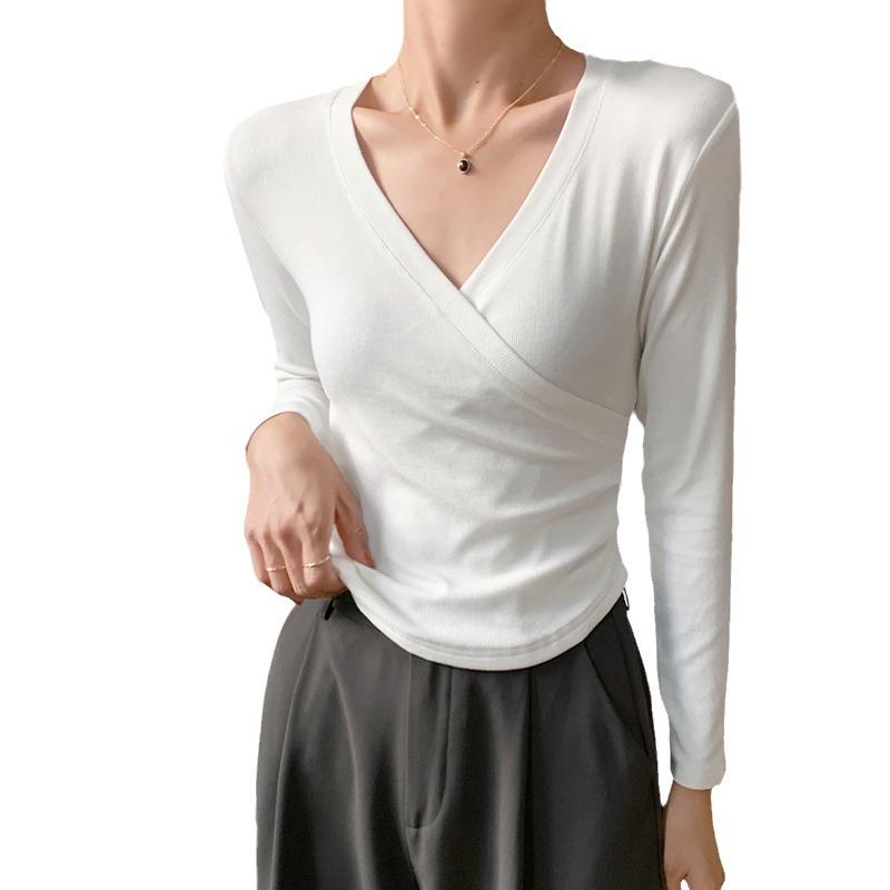 Весенний топ с V-образным вырезом, подчеркивающий талию, сексуальный, с длинным рукавом, для женщин