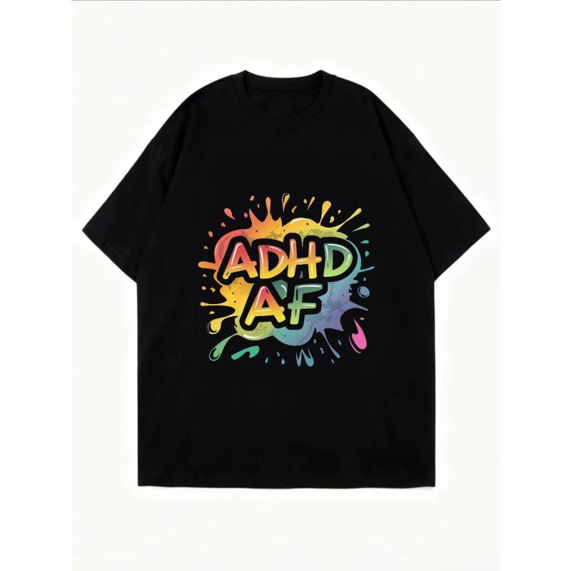 Винтажная оверсайз футболка с радужными брызгами и принтом «ADHD AF» – Дерзкий топ в уличном стиле
