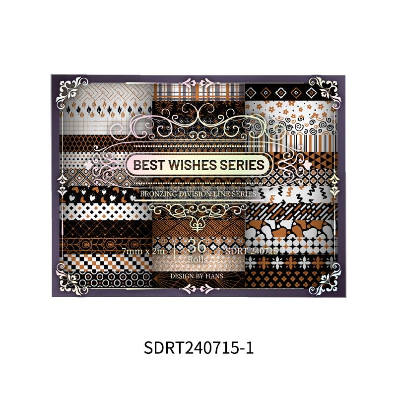 36rolls Best Wishes Washi Tapes Set Basic Pattern Gold Stamping 7mm Lace Adhesive Masking Decoration Stickers Gift Packing