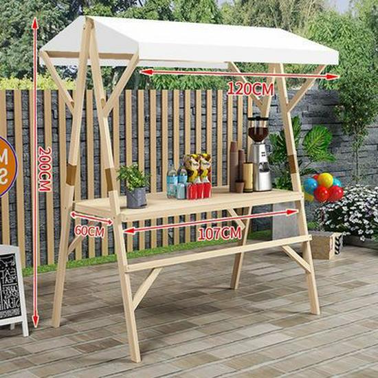 Wooden Night Market Activity Cart: Foldable Outdoor Snack Display with Fabric and Shelves