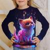 Children's T-Shirt Kawaii Full Sleeves T-Shirts for Girl Tiger Cat Cute Tees Clothes 2023 Autumn Kid Top O-Neck Outdoor Clothing