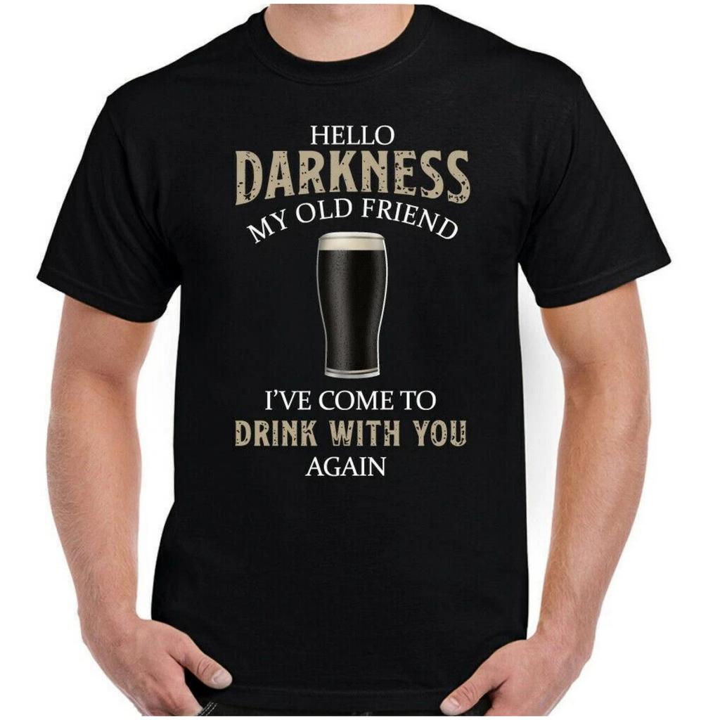 Guiness Hello Darkness My Old Friend Пиво Алкоголь Барбекю Футболка Удобная и Дышащая Мягкая Повседневная Носка Мужская Одежда Футболка