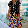 Summer Fashion V-neck Dress Ladies Short Sleeve Black Butterfly Printed Dress Loose Casual Dress for Women