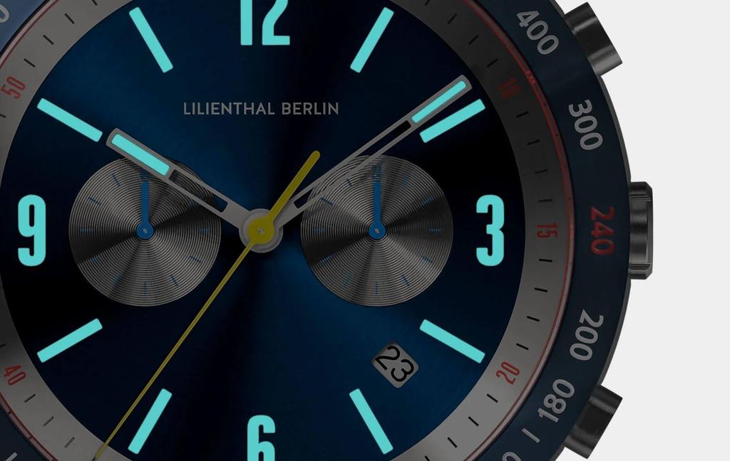 Lilianthal Berlin Chronograph Watch with Date Made in Blue Men's Display, Germany, C02-007-B040EB,