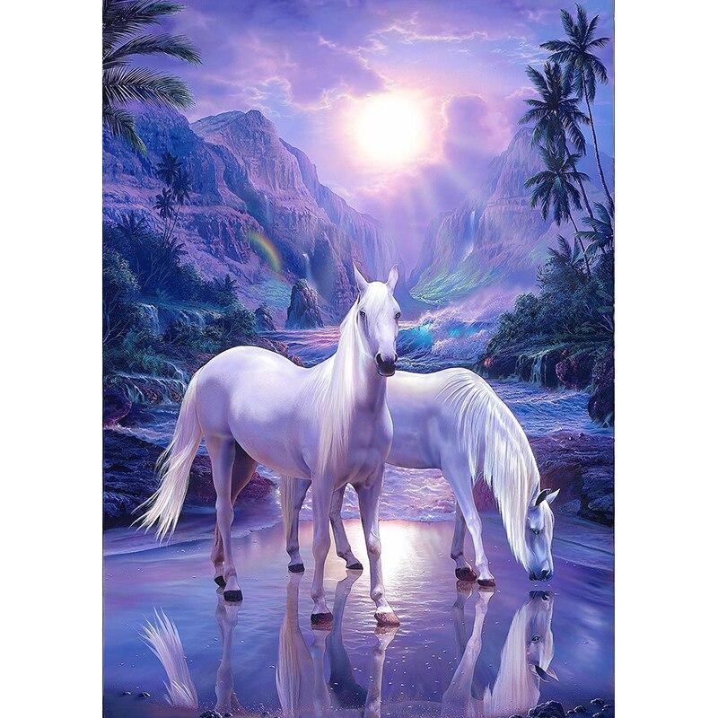 5D DIY комплект алмазной живописи «Лунный свет и лошадь в джунглях» Алмазная вышивка стразы украшения для дома