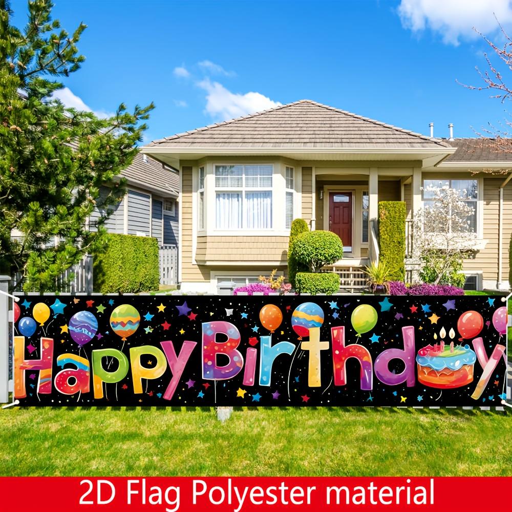 Happy Birthday Billboard Banner, Colored Cake Design, 70.8x15.7in Durable Polyester Outdoor Indoor Hanging Decoration
