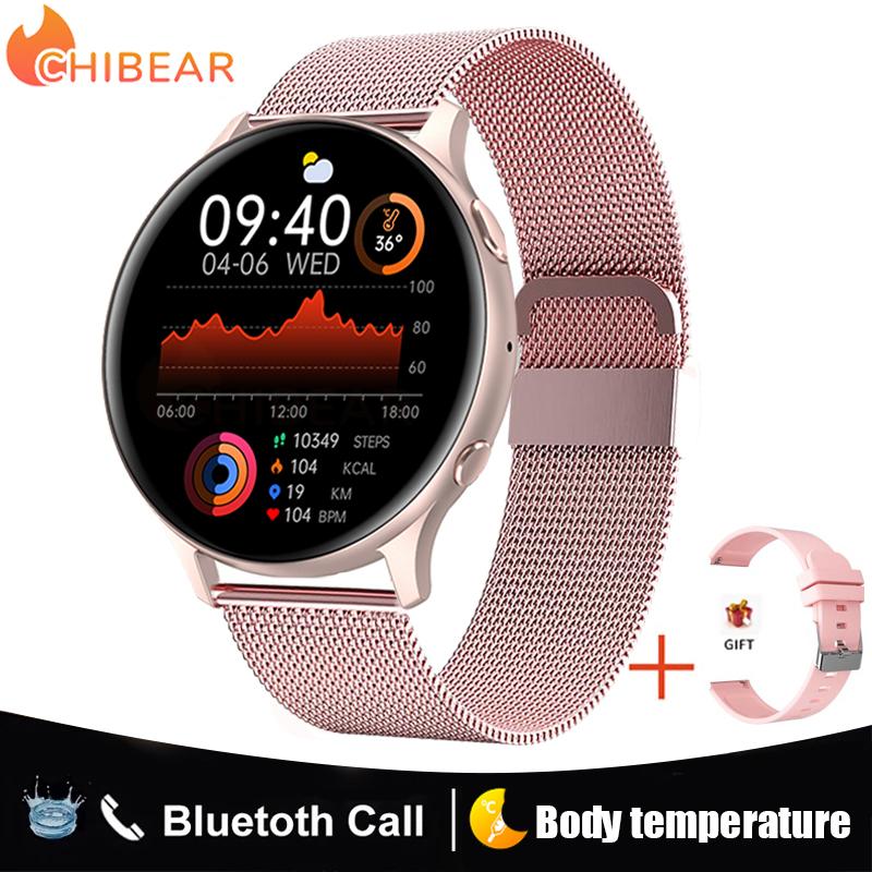 Chibear Bluetooth Call Smart Watch для мужчин и женщин, определение температуры тела, голосовой помощник, 360*360, полный сенсорный, водонепроницаемые смарт-часы