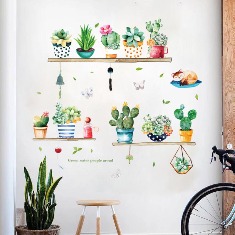 Симпатичный узор кактуса, самоклеящаяся наклейка на стену для гостиной, спальни, гардероба, крыльца, декора