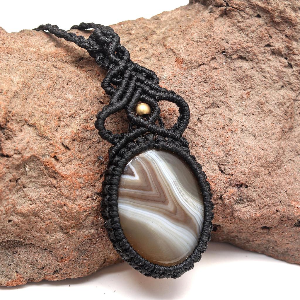 Серый Ботсванский агат драгоценный камень Holloween Gifted Jewelry Macrame Ожерелье 20-32 дюйма