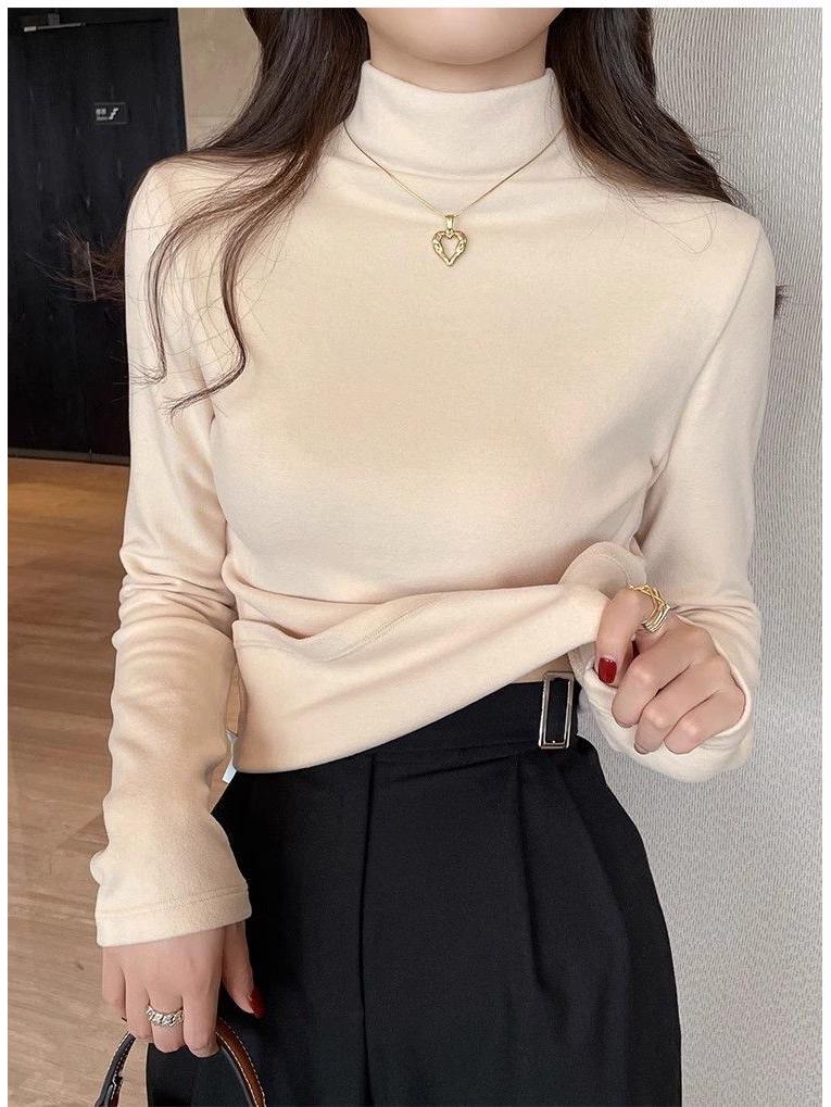 Женский топ из плотного бархата с полувысоким воротником и длинными рукавами, осень/зима 2024 г.