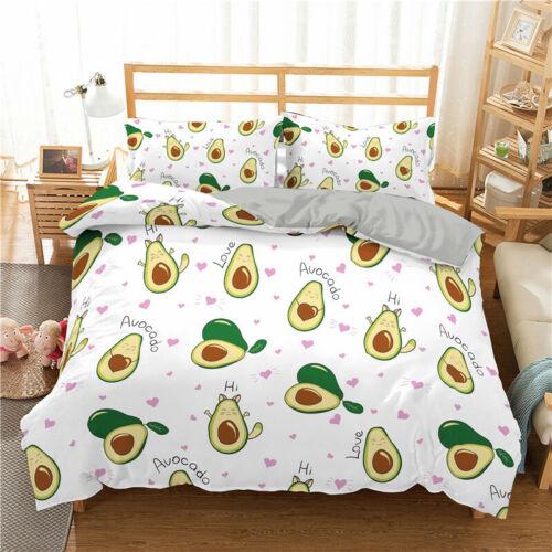 Avocado Fruit Printed Bedding Set 2/3PCS Duvet Cover & Pillowcase Gift Cartoon