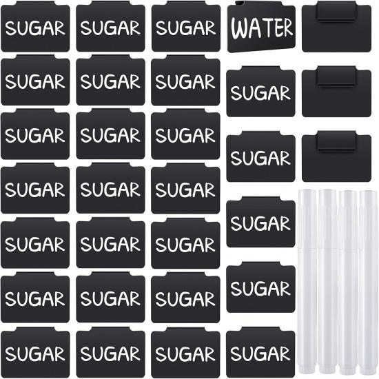 18 Pcs Plastic Basket Bin Label Clip on Removable Basket Label Clip with White Chalk Markers for Kitchen Pantry Storage Fabric Box Hanging Bin