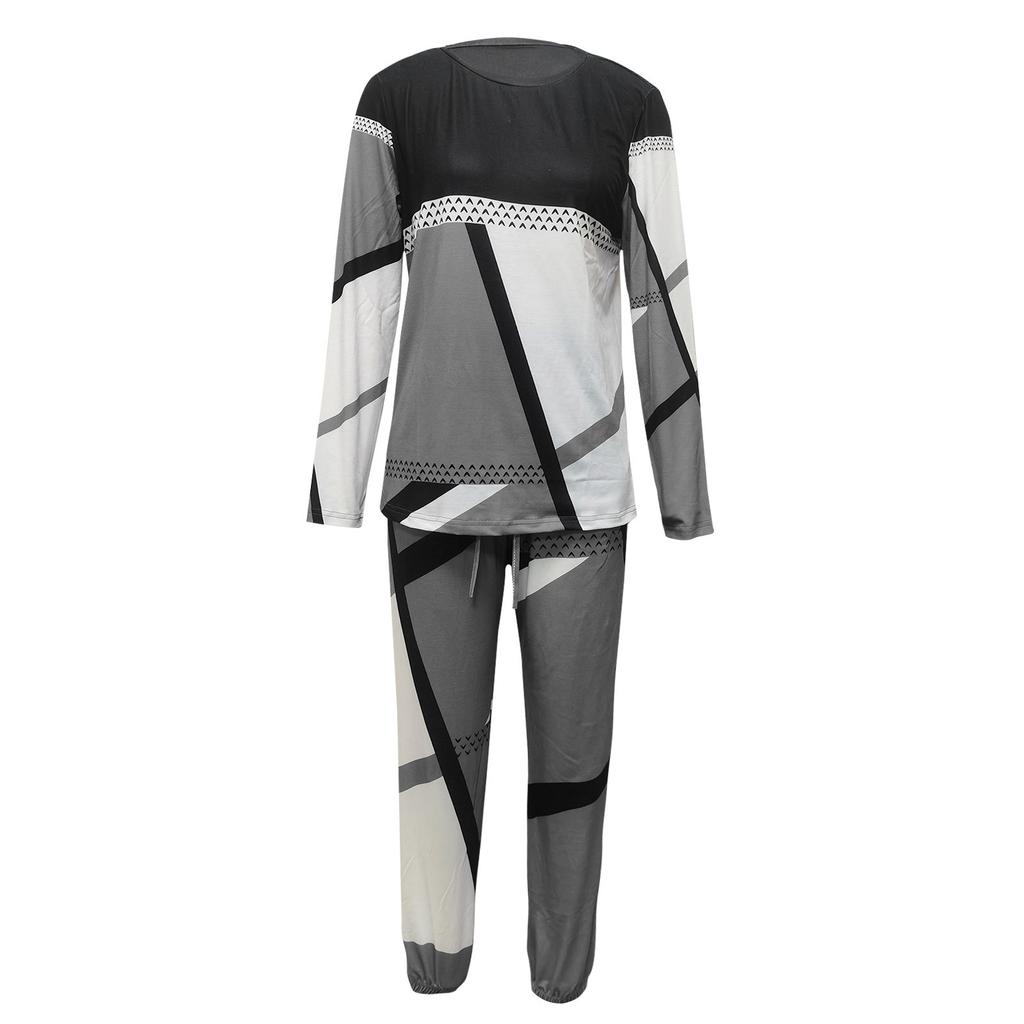 Women's Fashion Casual Solid Color Printed Tops Pants Suit