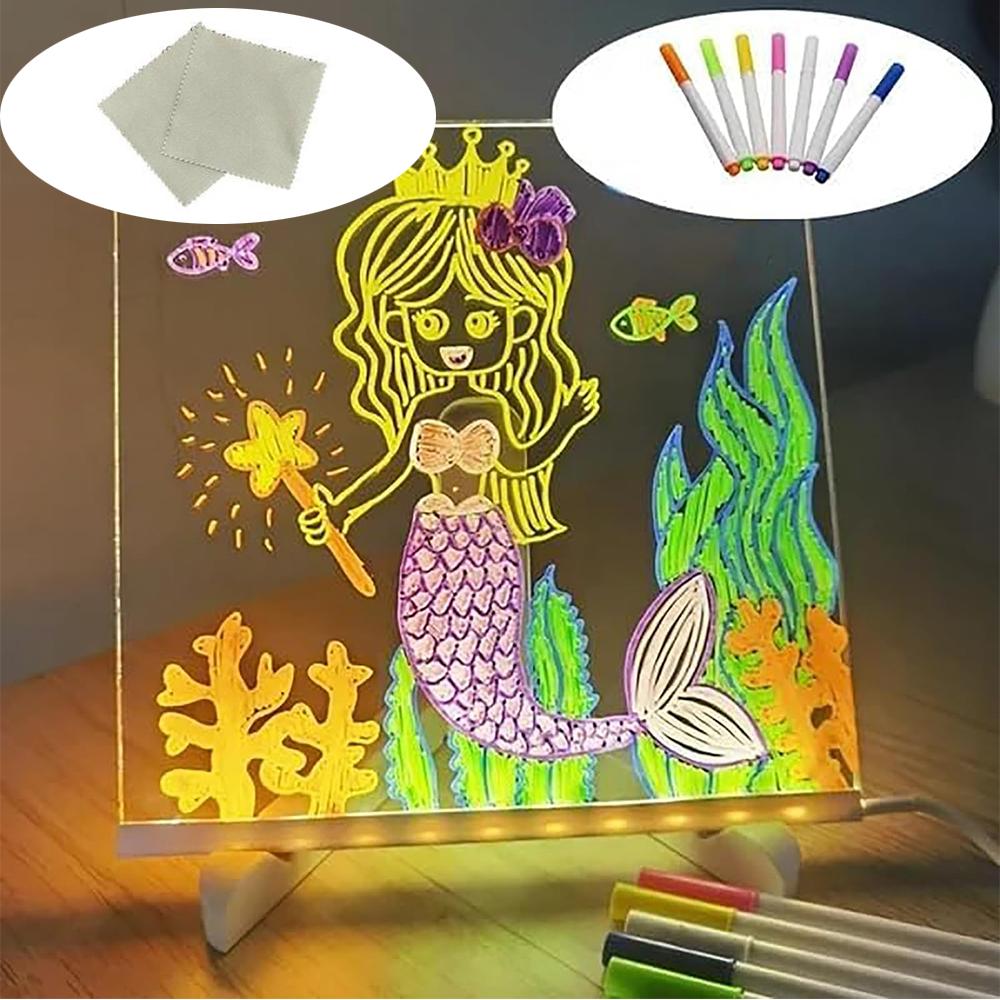 Акриловая светодиодная доска для заметок с ручкой 7 цветов Прозрачная настольная доска для заметок для школы дома