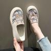 2024 Новые туфли на платформе для женщин с принтом, повседневная обувь из парусины, студенческие туфли на плоской подошве для скейтбординга, мокасины без застежек