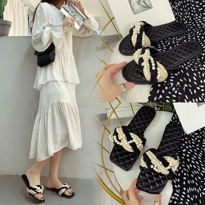 Тапочки Pearl Flat Bottom, женские новые летние стильные тапочки для внешнего ношения, повседневные сандалии, пляжные женские тапочки