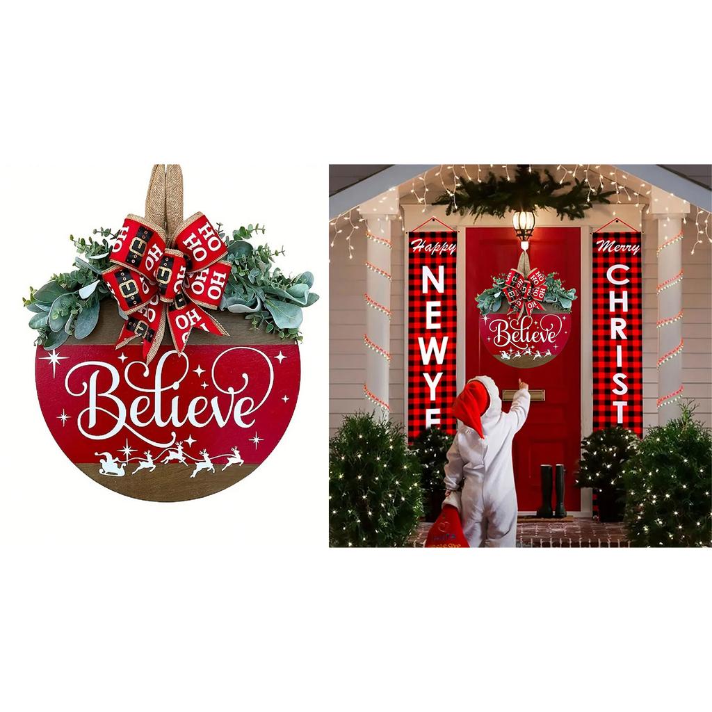 Праздничный рождественский приветственный знак, вешалки для входной двери, декор на открытом крыльце, стиль фермерского дома с бантом из мешковины