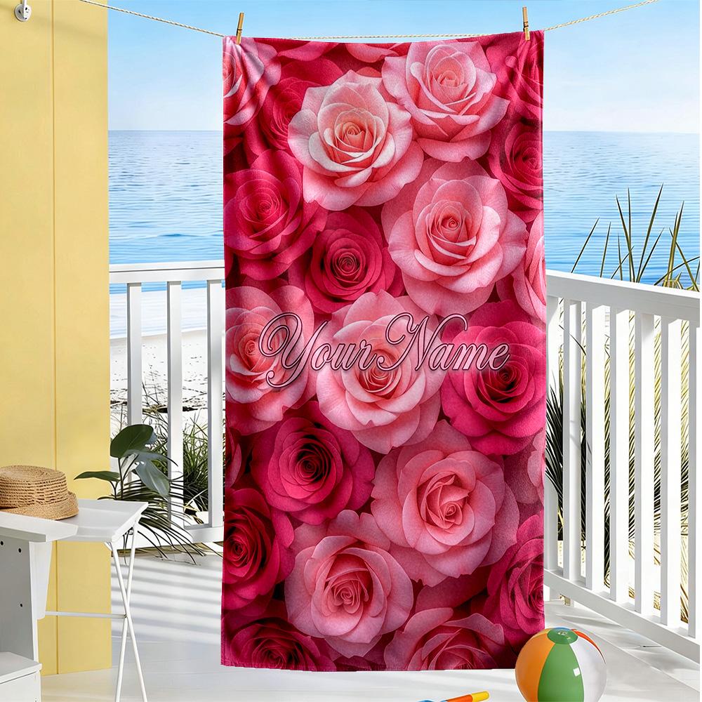 Rose Personalized Text Beach Towel Super Soft Microfiber Quickdry Fabric Suitable for Swimming Gym Camping Yoga Vacation