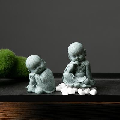Статуэтка Будды Коллекционная Художественная Китайский Стиль Мультяшная Декоративная Медитация Милый Маленький Монах Скульптура Настольный Декор
