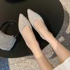 Fashion Women Fashion Rhinestone Flats Shoes Women Pointed Slip On Loafers Ladies Comfortable Soft Sole Shallow Single Shoe Plus Size