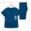 2Pcs/Set Unisex Hospital Uniform Set V-neck Short Sleeve Pockets Tops Elastic Waist Jogger Pants Set Quick Drying Beauty Parlor Dental Nurse Work Suit