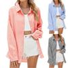 Women's Lapel Striped Loose Long Sleeved Shirt Top