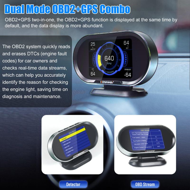 Kw206 2 в 1 Автомобильный сканер неисправностей Obd2 GPS цифровой спидометр Hud Head Up Дисплей Сигнализация Диагностика