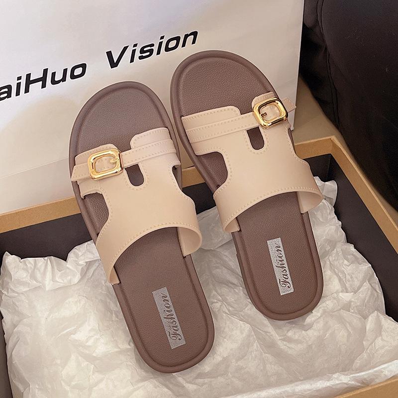 Плоское дно одно слово лето новый ретро универсальный один педаль приморские тапочки пляжные прохладные тапочки