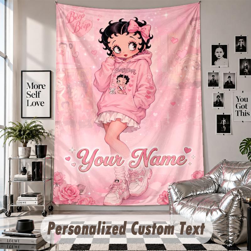 Custom Tapestry Wall Hanging, Betty Boop Personalized Name Text Home Wall Decor