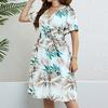V-neck Waist Slimming Short-sleeved Dress for Women