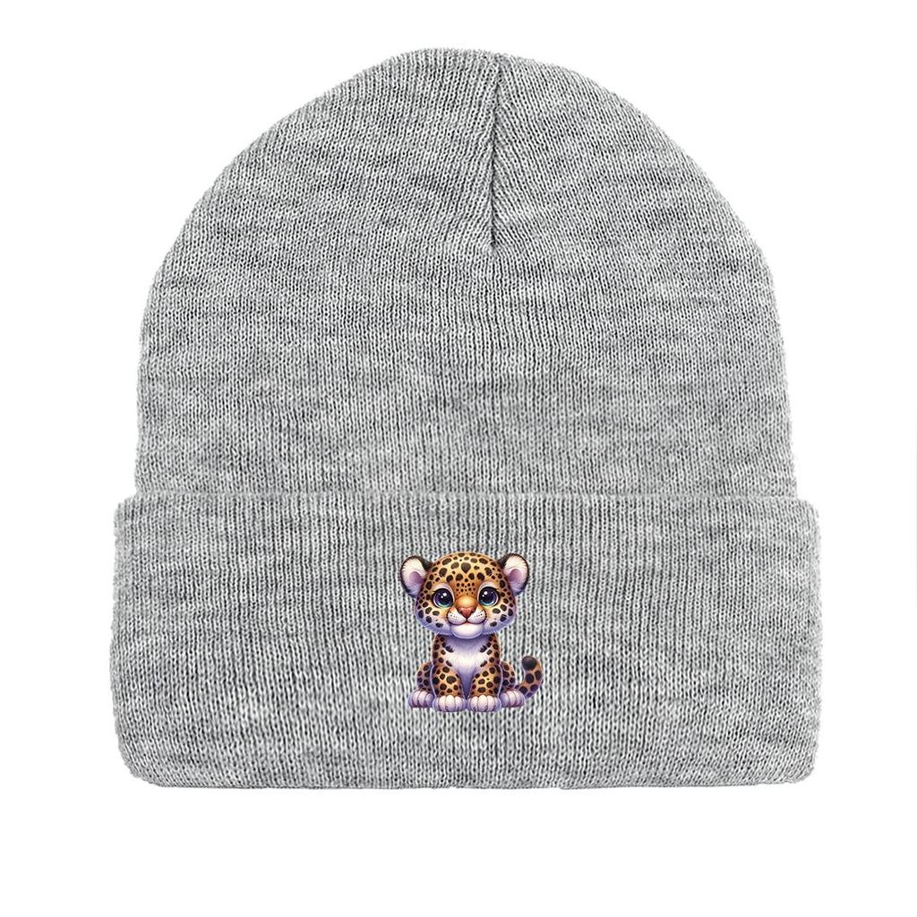 Cartoon Leopard Warm Knitted Cap Beanie, Man Cap Elastic Warm Leisure Bobble Hat Knit Hat Beanie