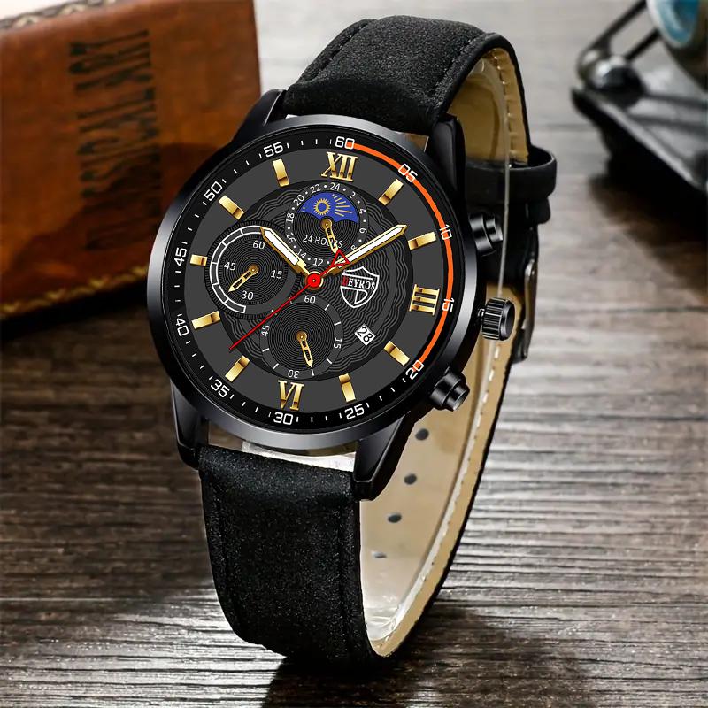 Fashion Men's Luxury Business Quartz Watches Analog PU Leather Wrist Watch With, Men's Gifts