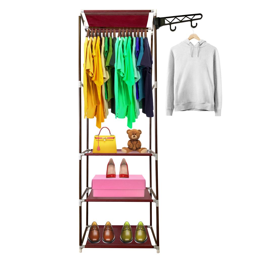 Nyana Home Static Dressing Wardrobe 170x55x35cm 3 Shelves 1 Top Bar 1 Side Hanger