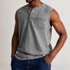 Men Tops Sleeveless Round Neck Buttons Half Placket Solid Color Camisole Casual Tank Tops Daily Wear