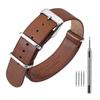 ANNEFIT 20mm Genuine Leather Watch Band, Single Strap, Military Style Replacement Band, Light Brown with Silver Buckle