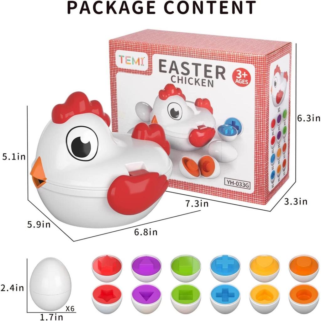 Color Matching Game Shape Sorter with 6 Toy Eggs, Fine Motor Skills Sensory Toys, Montessori Educational Toys Easter Gifts for 3 4 5 6 Girls Boys Baby