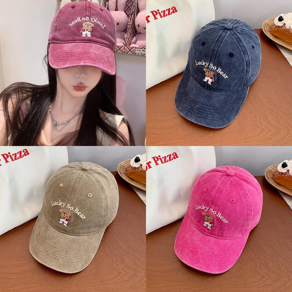 Vintage Bear Denim Baseball Cap For Women Stylish Distressed Soft Top Hat