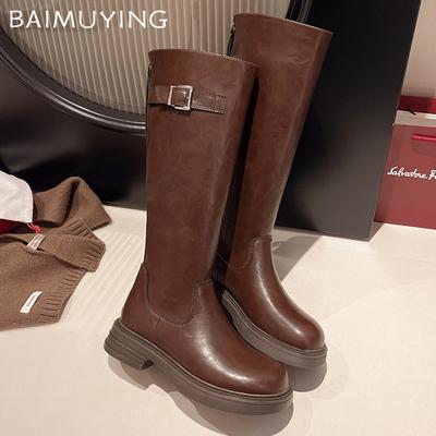 Зимние женские высокие сапоги из натуральной кожи на среднем каблуке, классическая обувь 2025 года, дизайнерские гладиаторы, высокие мотоциклетные ботинки до колена
