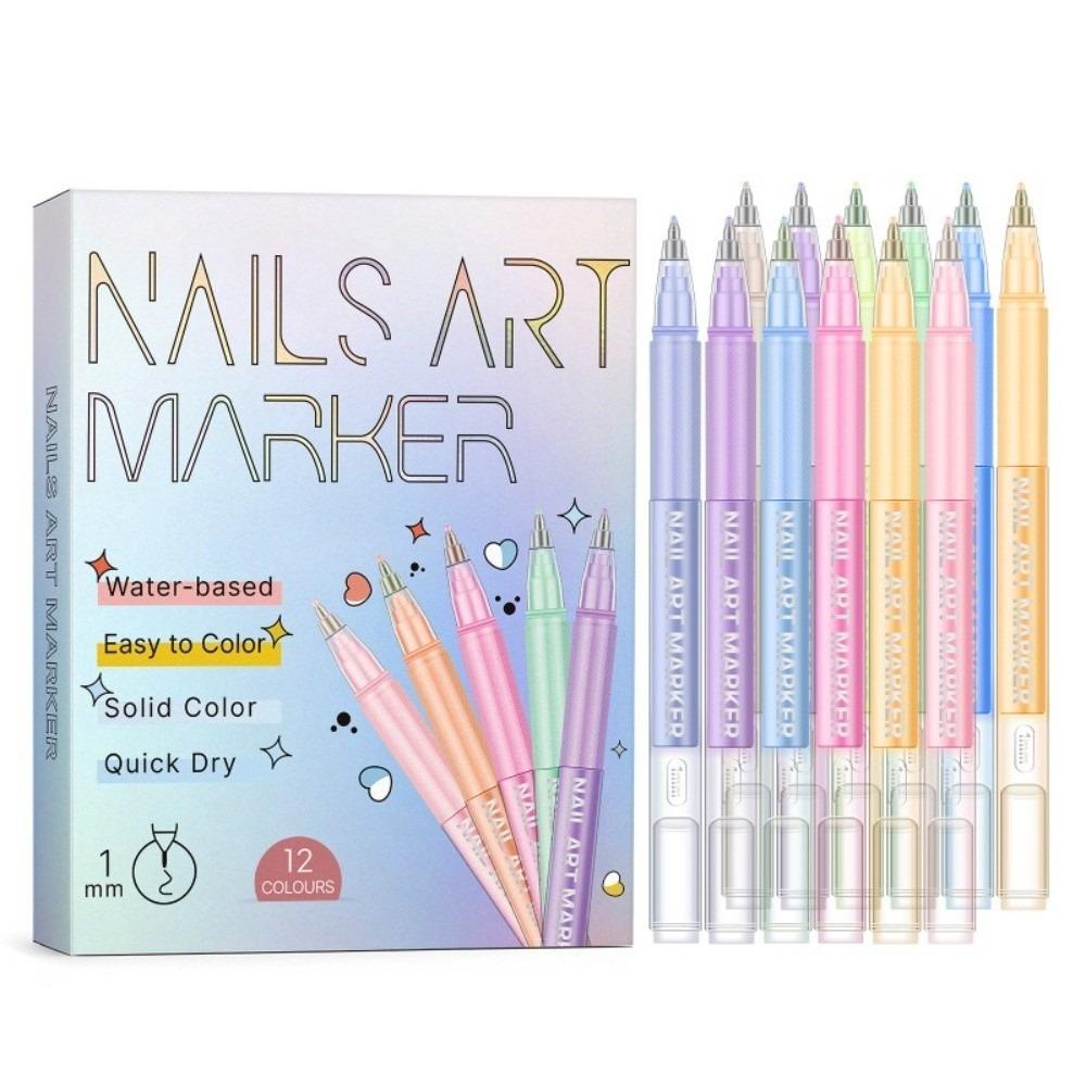 10/12 Colors Quick Dry Nail Art Polish Pens 10/12 Colors Nail Brush Marker Sets  for DIY Nail Art