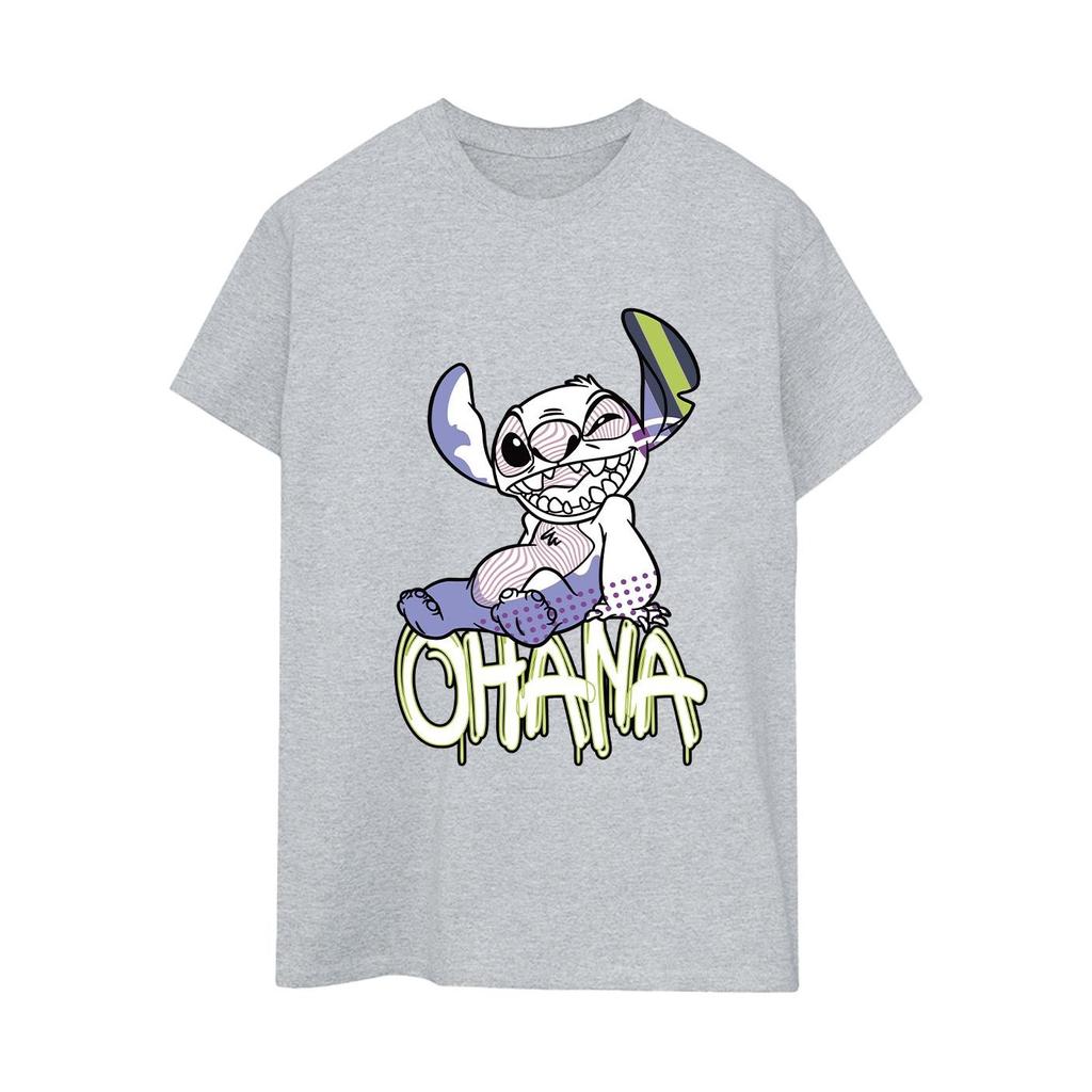 Disney Womens/Ladies Lilo And Stitch Ohana Graffiti Cotton Boyfriend T-Shirt