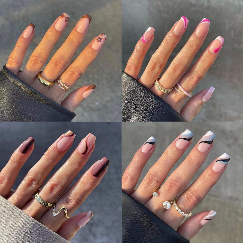 24pcs/Box Press On Nails Artificial Full Cover Wearable Fake Nails Nail Tips Square Head False Nails