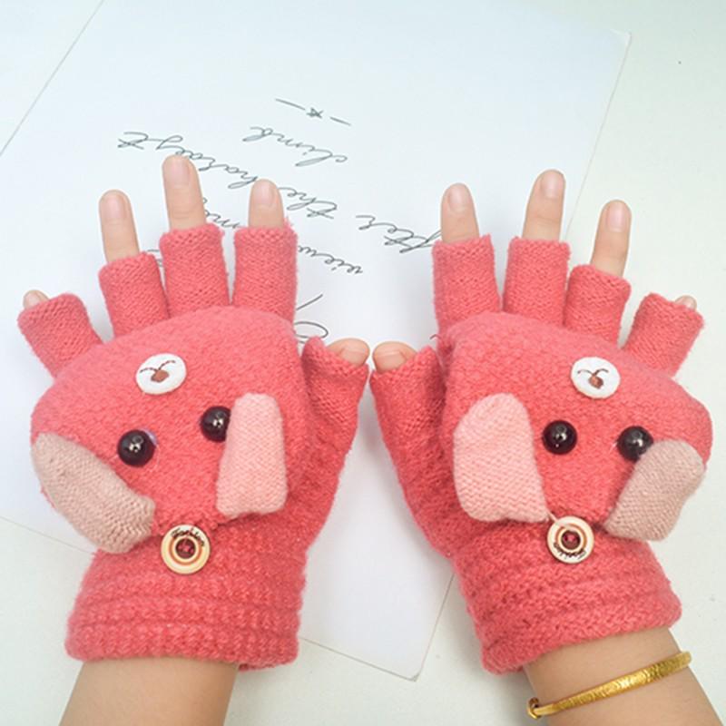 Зимние теплые мультяшные перчатки без пальцев для детей