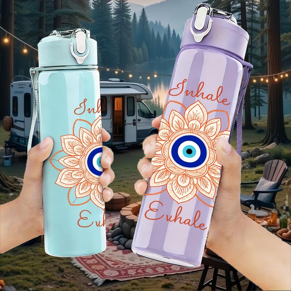 1PC Evil Eye Lotus Flower 750ml Color Plastic Sports Water Bottle Leakproof Flip Straw Lid Suitable for Sports Office Home Use