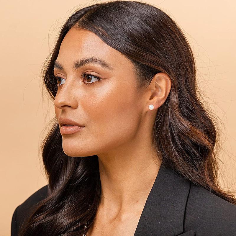 Huitan Round Simulated Pearl Stud Earrings for Women Minimalist Ear Accessories Teen's Fancy Earrings Simple Classic Jewelry Hot