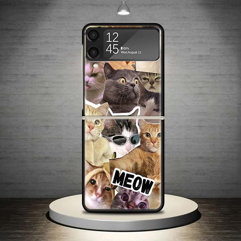 Чехол для телефона с мемами "Плачущий кот" для Samsung Galaxy Z Flip 7 6 5 4 3 5G Ударопрочный чехол Z Flip7 Flip6 ZFlip5 Flip3 Flip4 Роскошный чехол